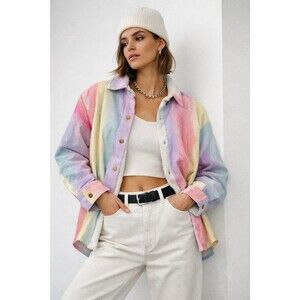 Emily Wonder Pastel Tie-Dye Sherpa Lined Shacket Jacket Button-Up Women’s S NWT